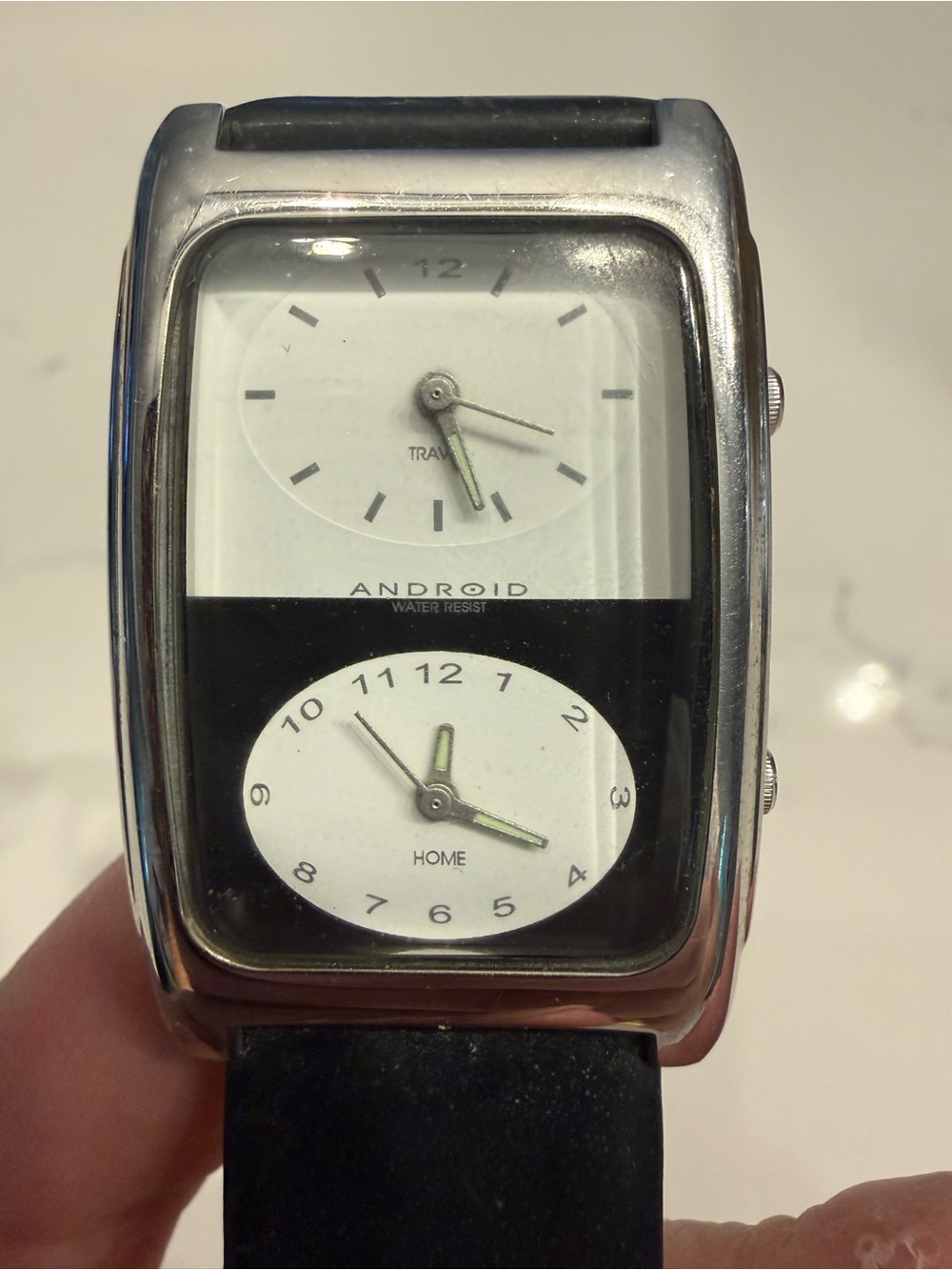 Dual-Time Stainless Steel Watch in Black